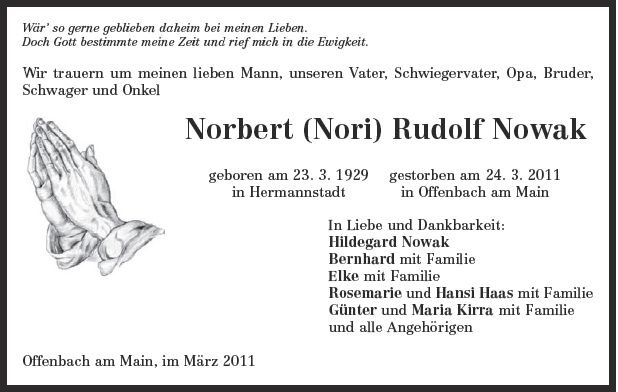 Nowak Norbert 1929-2011 Todesanzeige